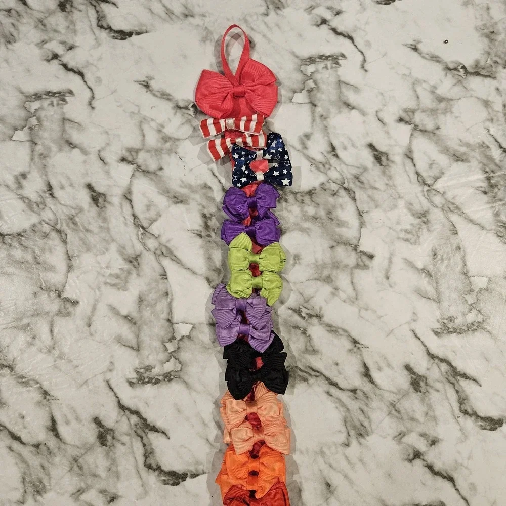 24 Girls Hair Bows Lot Solid Colors Patriotic Alligator Clips Pink Ribbon Hanger